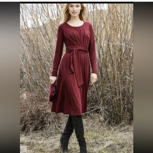 Peruvian Connection Grenadine Celeste Long Sleeve Midi Dress S Red #drs21